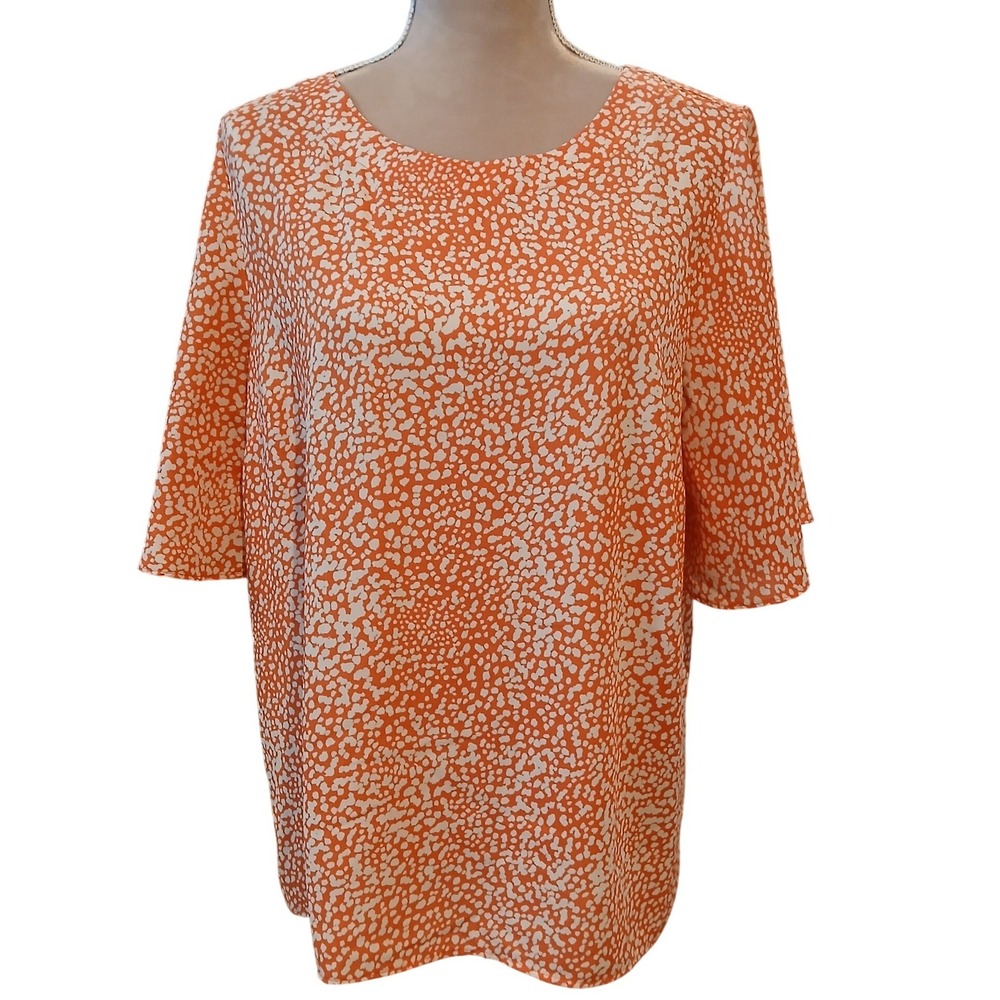 Ann Taylor Factory Orange White Pebble Print Flutter Sleeve Blouse Large Modest